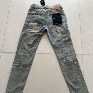 Vintage distressed distressed denim jeans, ink-sprayed stretch slim-fit slimming